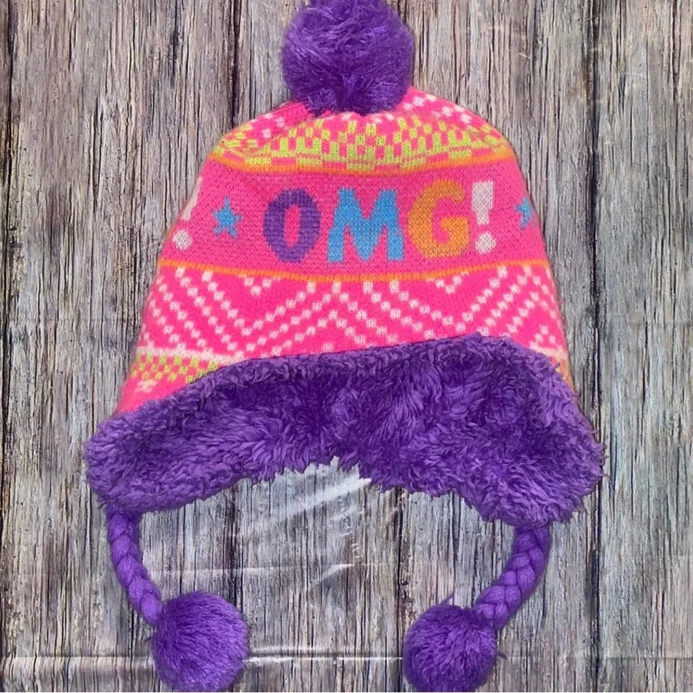 💞 Big Kids One Size “OMG!” Pom Pom Beanie Knit Hat